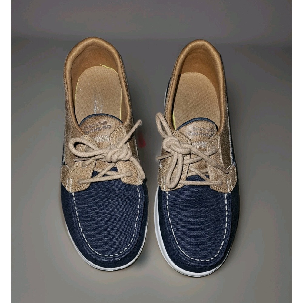 Skechers Go Walk Lite Goga Max Boat Shoes Brown/Blue Women's 8 SN 15430